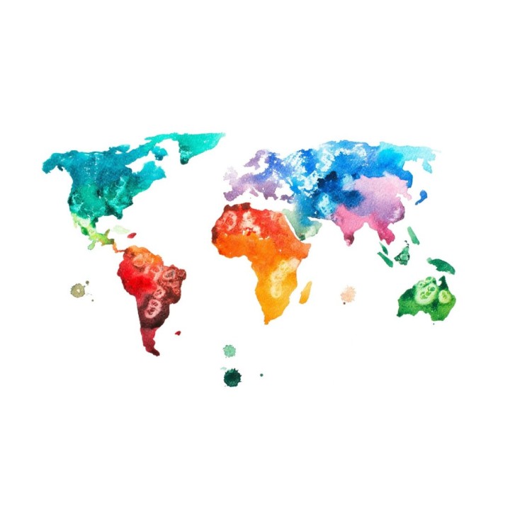 Papel pintado mural mapamundi artístico con efecto acuarela multicolor - Zovari Mundi 684748