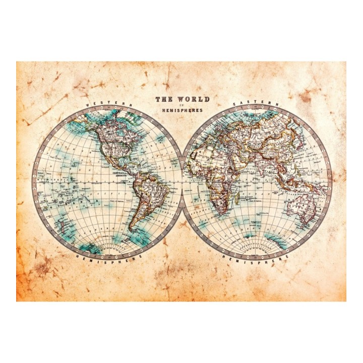 Papel pintado mural mapa del mundo de estilo explorador con pátina antigua - World Meridian 684749