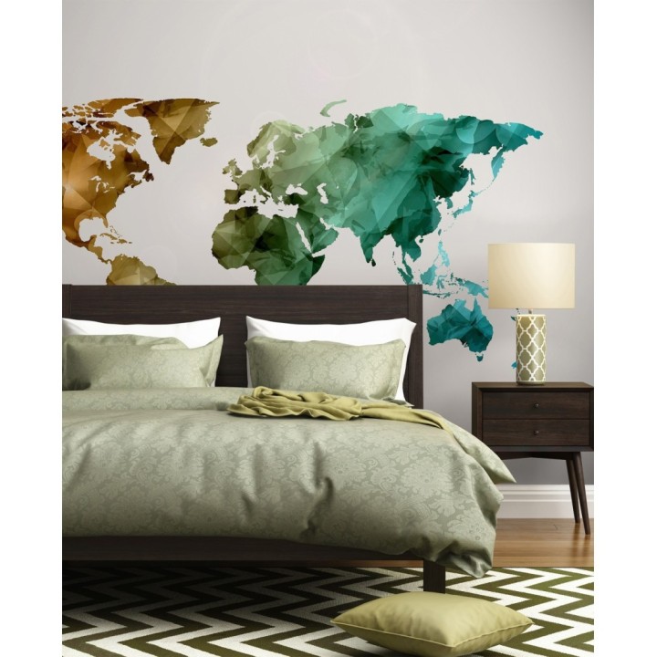 Papel pintado mural mapamundi artístico con efecto acuarela en tonos verdes - Zovari Mundi 684750