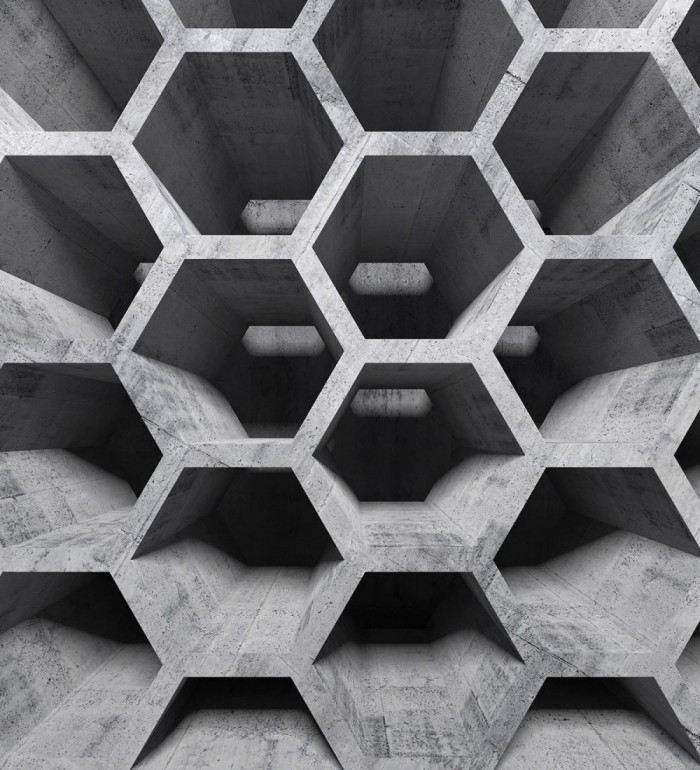 Papel pintado mural geométrico 3D con estructura de panal en cemento - Olaven Perspective 684752