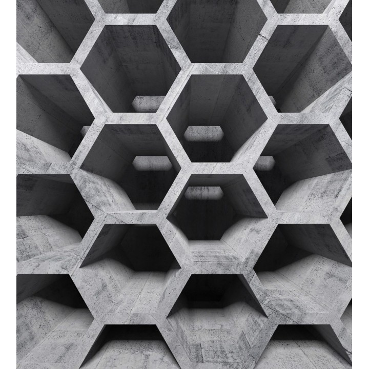 Papel pintado mural geométrico 3D con estructura de panal en cemento - Olaven Perspective 684752