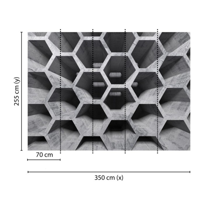 Papel pintado mural geométrico 3D con estructura de panal en cemento - Olaven Perspective 684752