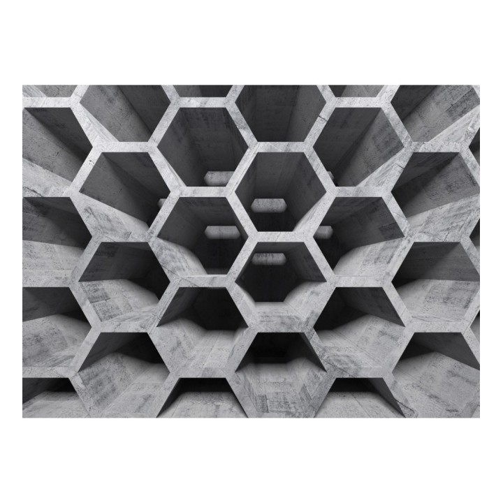 Papel pintado mural geométrico 3D con estructura de panal en cemento - Olaven Perspective 684752