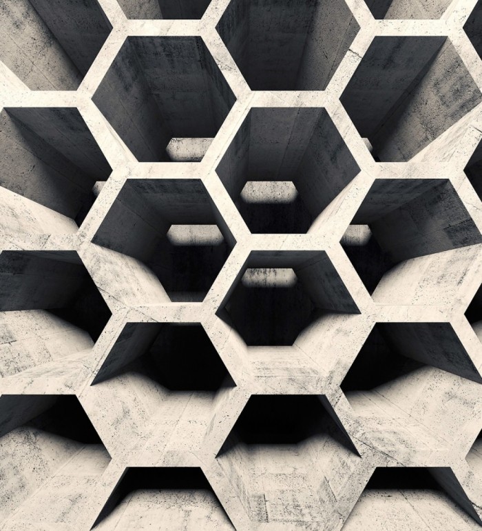 Papel pintado mural geométrico 3D con estructura de panal en cemento - Olaven Perspective 684753
