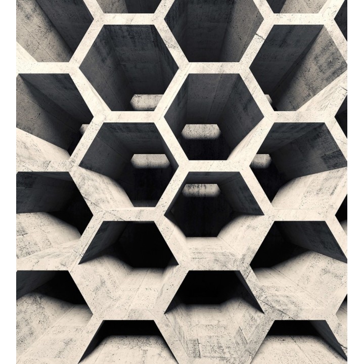 Papel pintado mural geométrico 3D con estructura de panal en cemento - Olaven Perspective 684753
