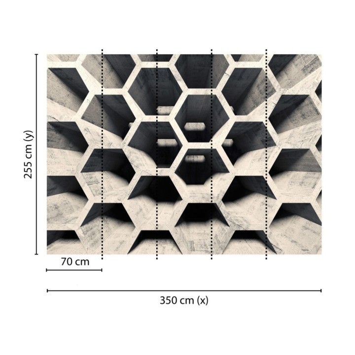 Papel pintado mural geométrico 3D con estructura de panal en cemento - Olaven Perspective 684753