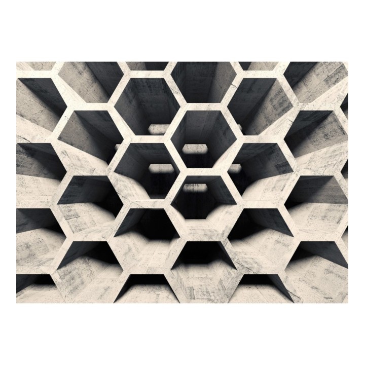 Papel pintado mural geométrico 3D con estructura de panal en cemento - Olaven Perspective 684753