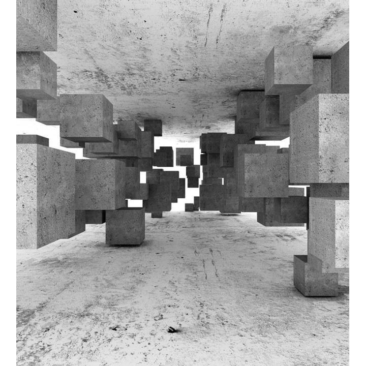 Papel pintado mural geométrico 3D con cubos de hormigón flotantes - Olaven Perspective 684754