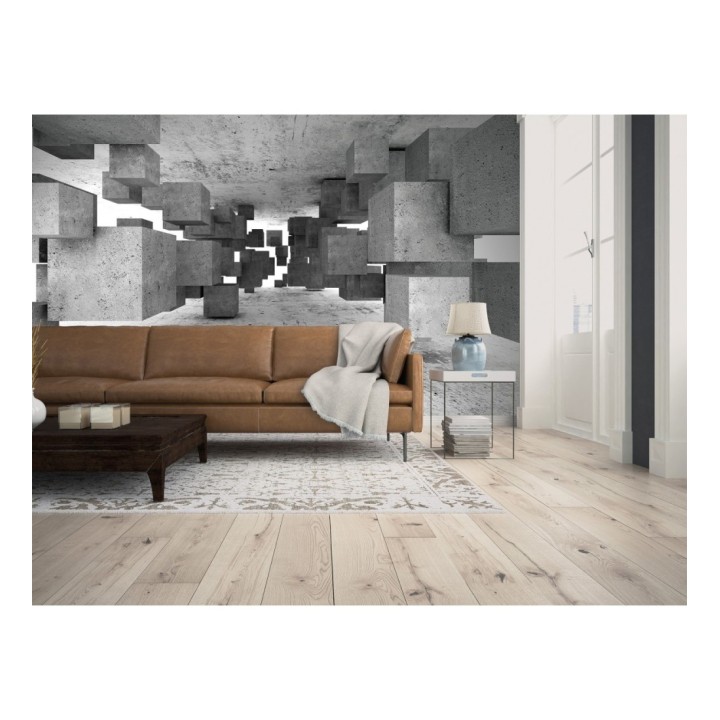 Papel pintado mural geométrico 3D con cubos de hormigón flotantes - Olaven Perspective 684754