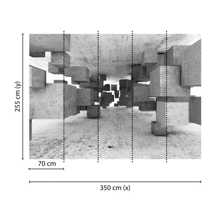 Papel pintado mural geométrico 3D con cubos de hormigón flotantes - Olaven Perspective 684754
