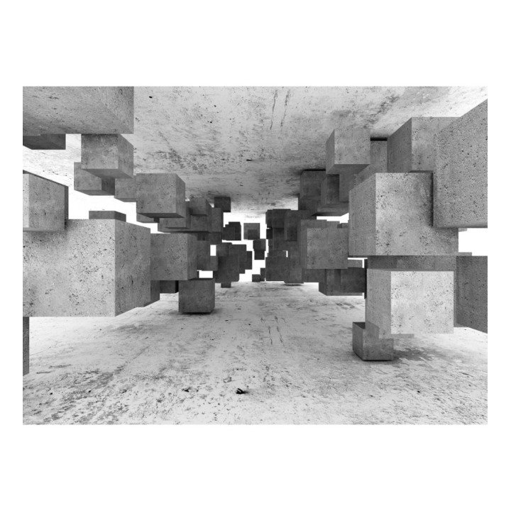 Papel pintado mural geométrico 3D con cubos de hormigón flotantes - Olaven Perspective 684754