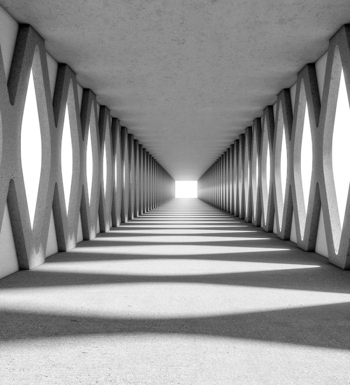 Papel pintado mural pasillo infinito con estructura geométrica de hormigón - Olaven Perspective 684755
