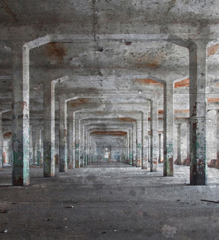 Papel pintado mural almacén industrial abandonado con columnas de hormigón - Olaven Perspective 684756