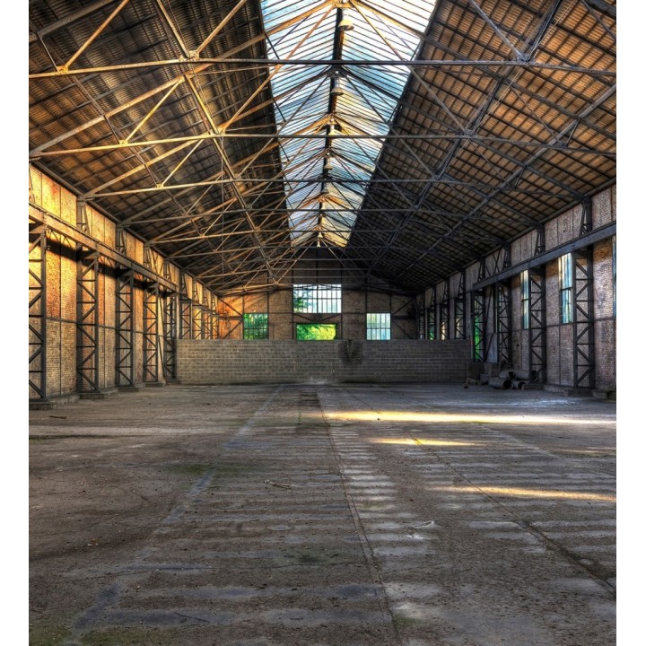 Papel pintado mural hangar industrial antiguo con vigas de metal - Olaven Perspective 684757