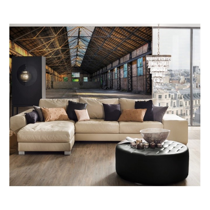 Papel pintado mural hangar industrial antiguo con vigas de metal - Olaven Perspective 684757