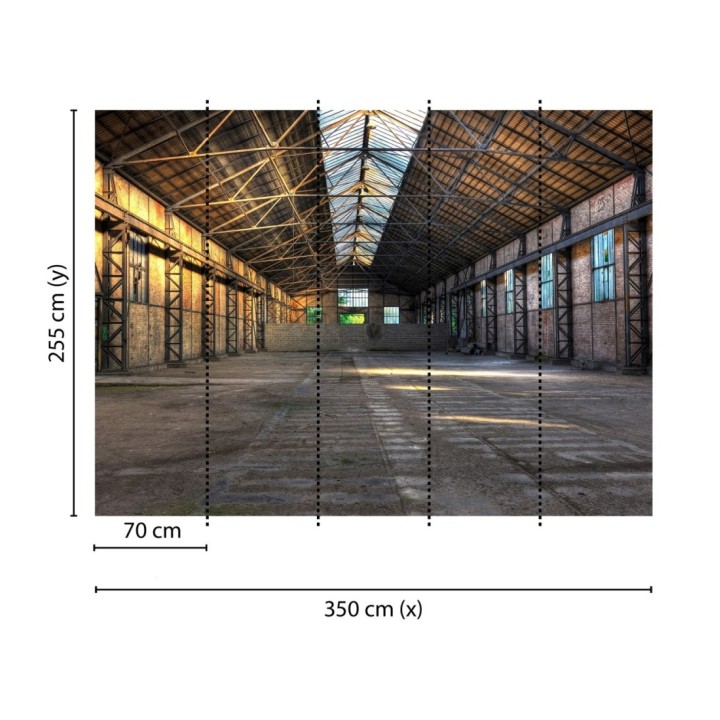 Papel pintado mural hangar industrial antiguo con vigas de metal - Olaven Perspective 684757