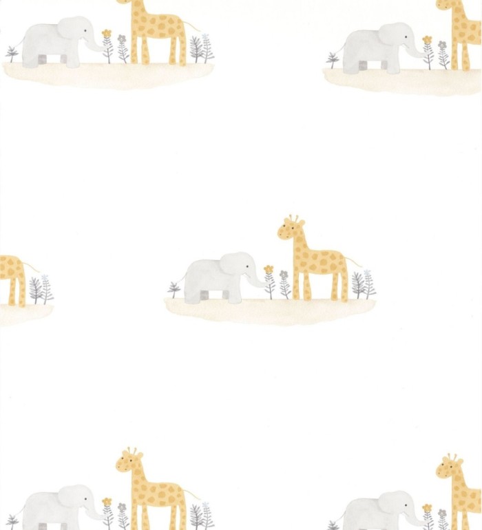 Papel pintado infantil elefantes y jirafas  - Little Loves 126611