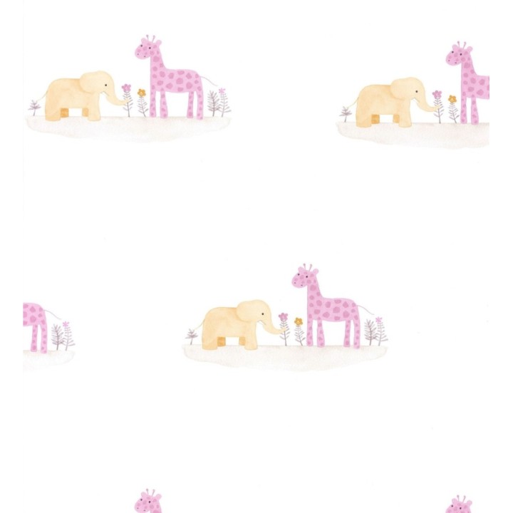Papel pintado infantil elefantes y jirafas - Little Loves 126612