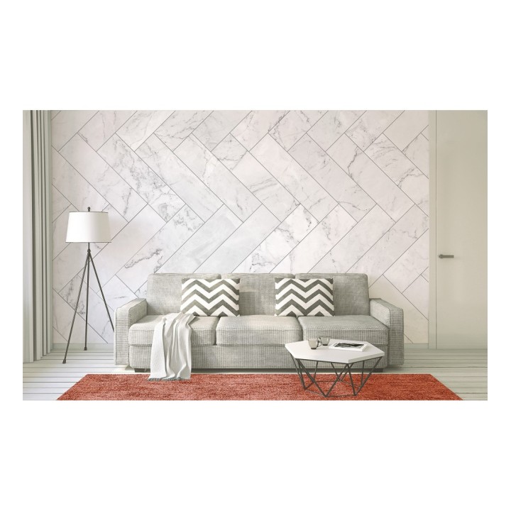 Papel pintado mural de mármol blanco con diseño en espiga - Kaelis Matter 684762