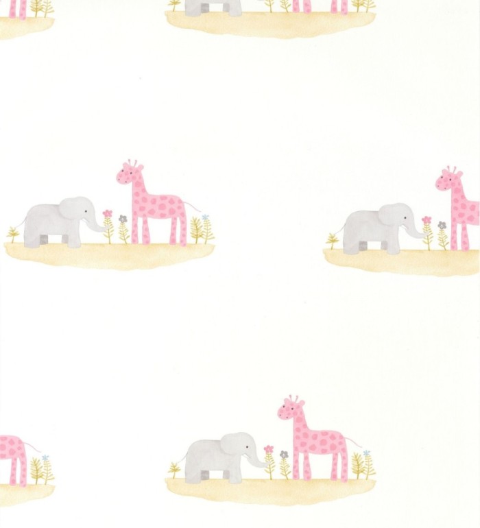 Papel pintado infantil elefantes y jirafas - Little Loves 126613