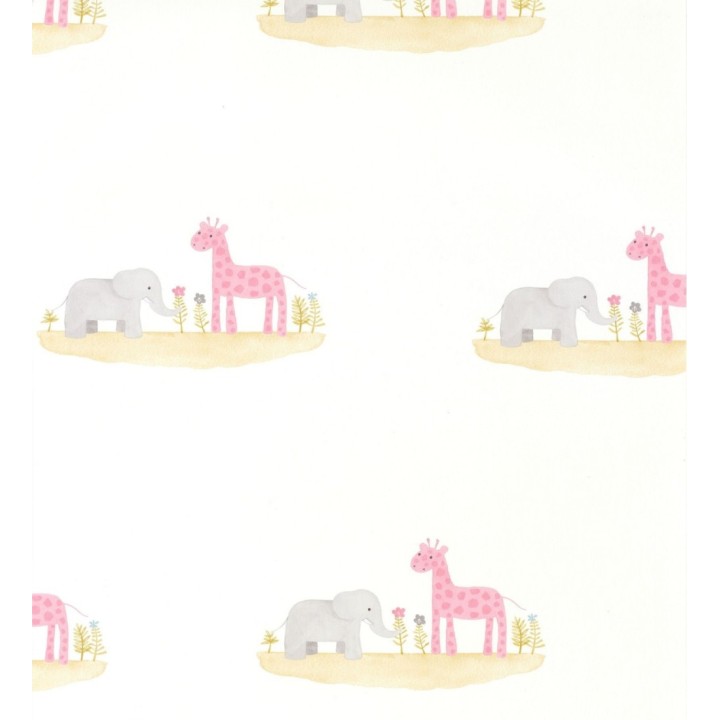 Papel pintado infantil elefantes y jirafas - Little Loves 126613