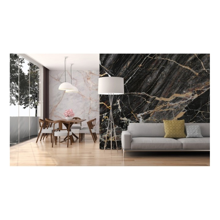 Papel pintado mural de mármol negro con vetas doradas y blancas - Kaelis Matter 684764
