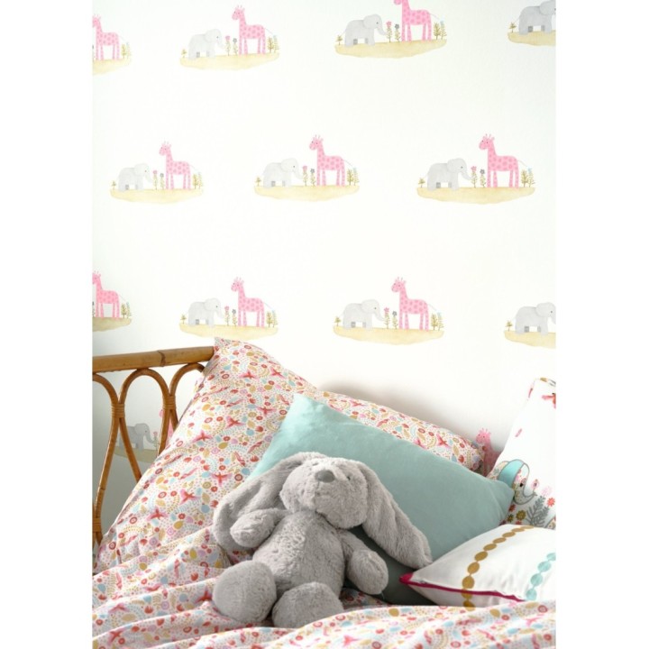 Papel pintado infantil elefantes y jirafas - Little Loves 126613
