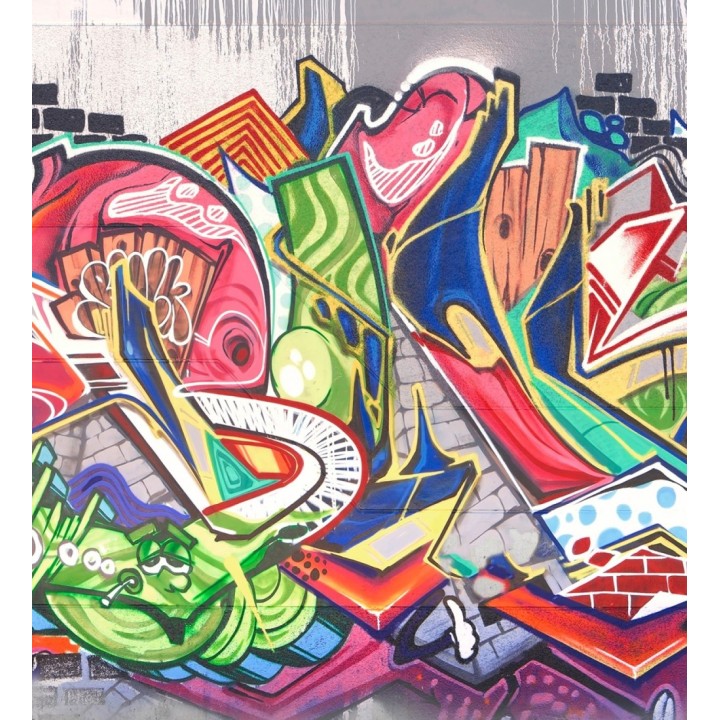 Papel pintado mural de arte urbano con graffitis abstractos y colores vibrantes - Basquiat Graffiti 684769