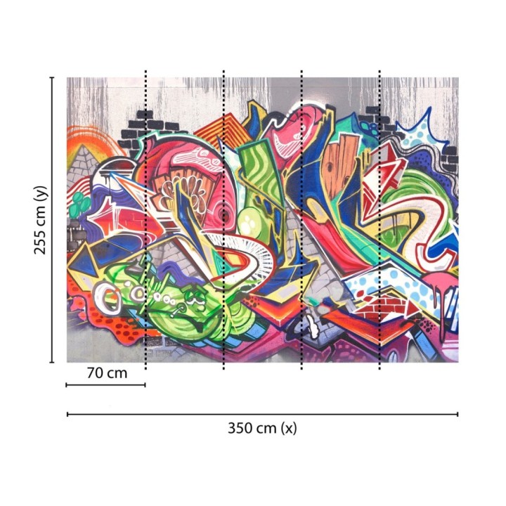 Papel pintado mural de arte urbano con graffitis abstractos y colores vibrantes - Basquiat Graffiti 684769