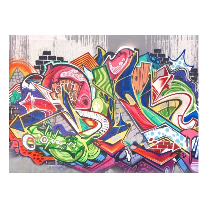 Papel pintado mural de arte urbano con graffitis abstractos y colores vibrantes - Basquiat Graffiti 684769
