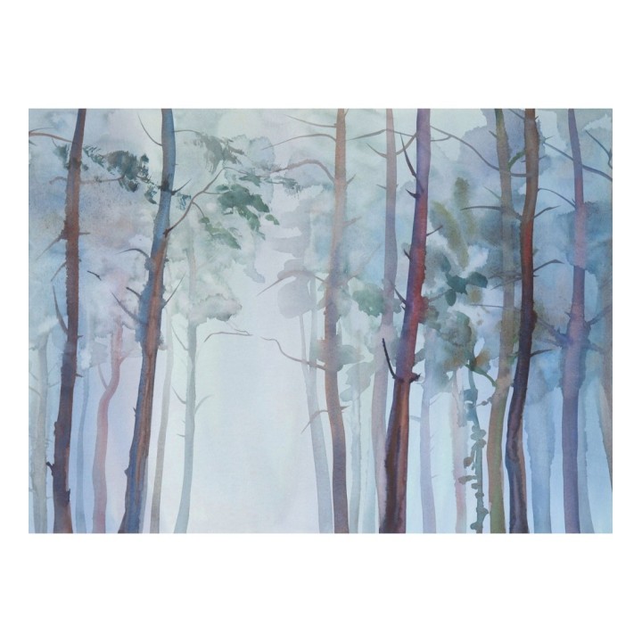 Papel pintado mural de bosque de pinos con efecto acuarela y niebla - Aleris Glaze 684770