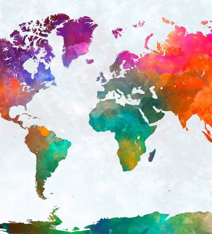 Papel pintado mural mapamundi artístico con efecto acuarela multicolor - Zovari Mundi 684771