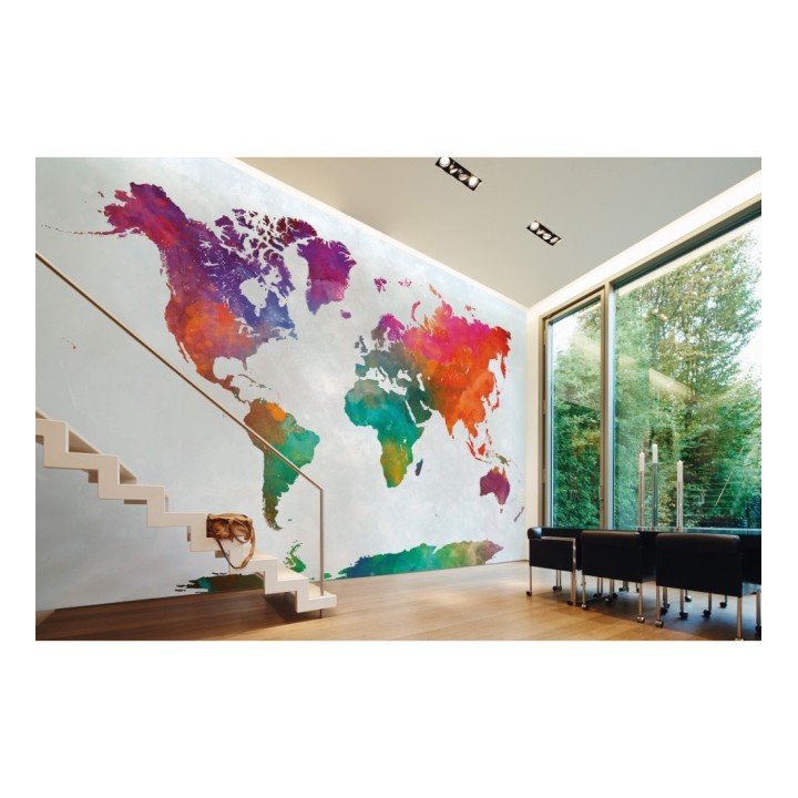 Papel pintado mural mapamundi artístico con efecto acuarela multicolor - Zovari Mundi 684771