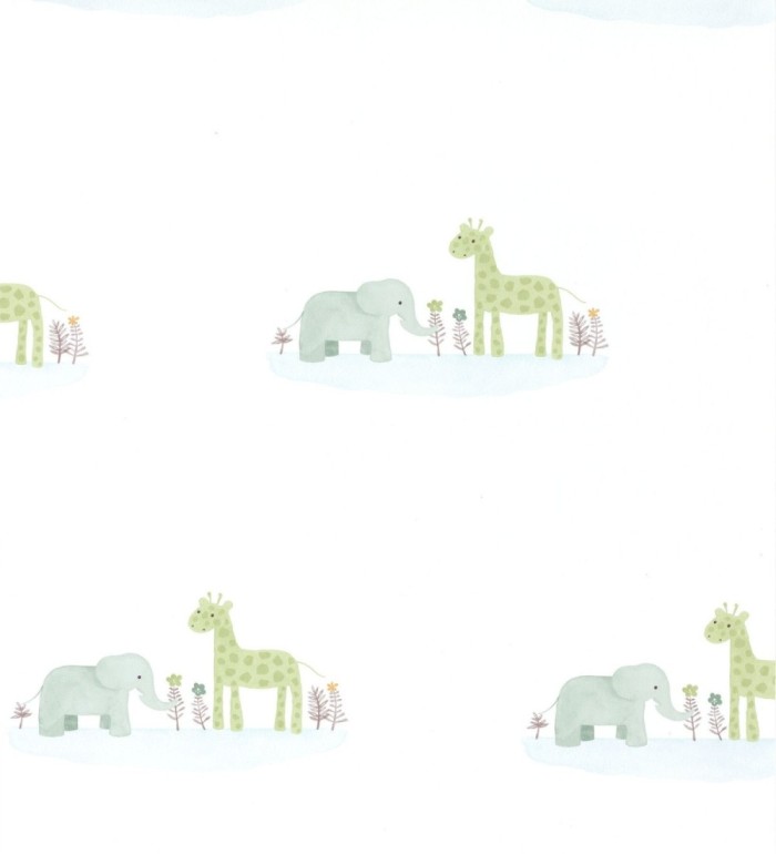Papel pintado infantil elefantes y jirafas - Little Loves 126614