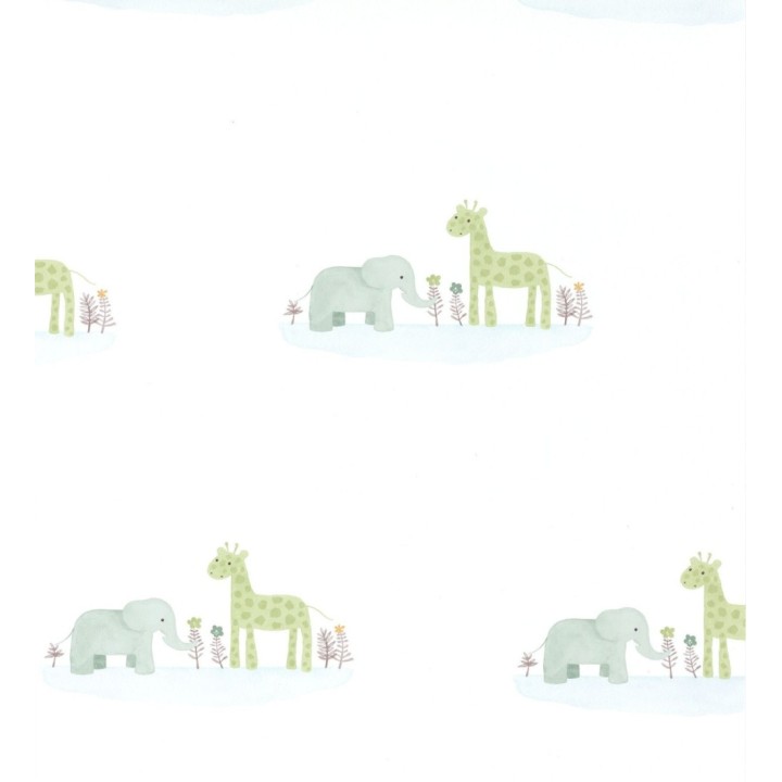 Papel pintado infantil elefantes y jirafas - Little Loves 126614