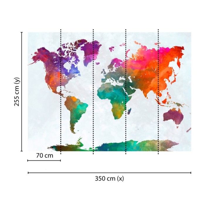 Papel pintado mural mapamundi artístico con efecto acuarela multicolor - Zovari Mundi 684771