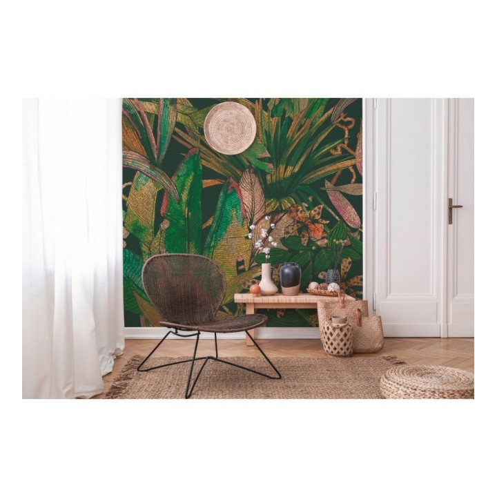 Papel pintado mural botánico de lujo con hojas tropicales y flores exóticas - Glissar Verdant 684772