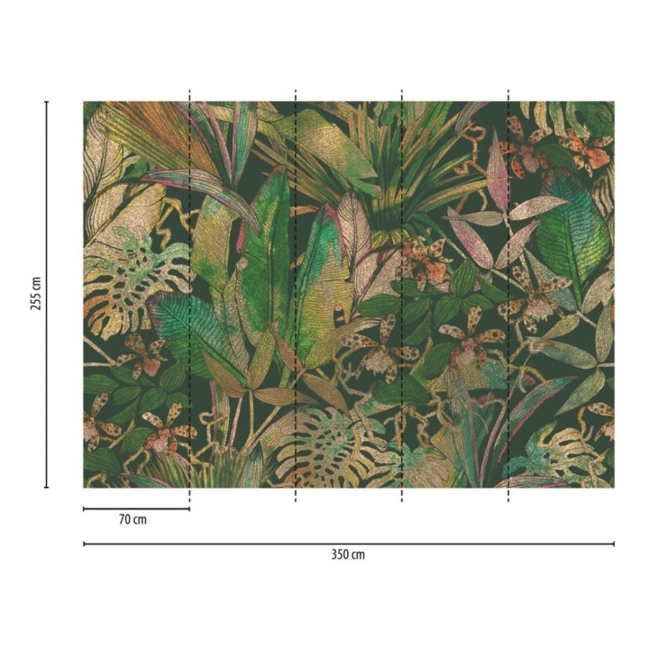 Papel pintado mural botánico de lujo con hojas tropicales y flores exóticas - Glissar Verdant 684772