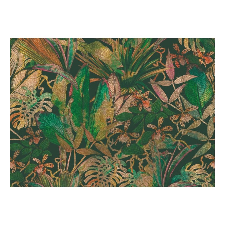 Papel pintado mural botánico de lujo con hojas tropicales y flores exóticas - Glissar Verdant 684772