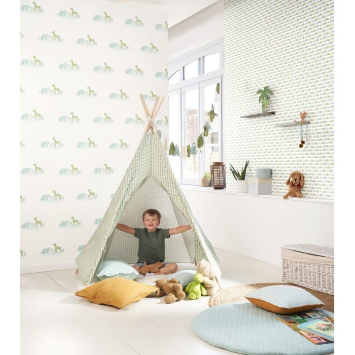 Papel pintado infantil elefantes y jirafas - Little Loves 126614