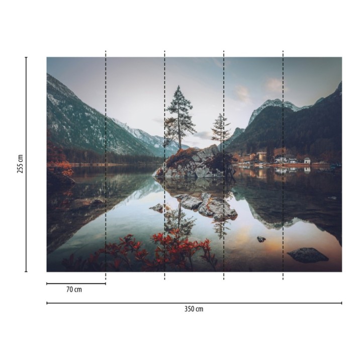 Papel pintado mural islote con abetos y reflejos en lago alpino  - Nature Haven 684777