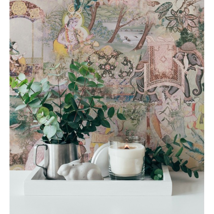 Papel pintado exótico de la India tradicional con elefantes palacios y pavos reales - Zalaya Indus 684780