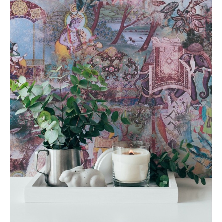 Papel pintado exótico india tradicional de palacios con elefantes y aves - Zalaya Indus 684781