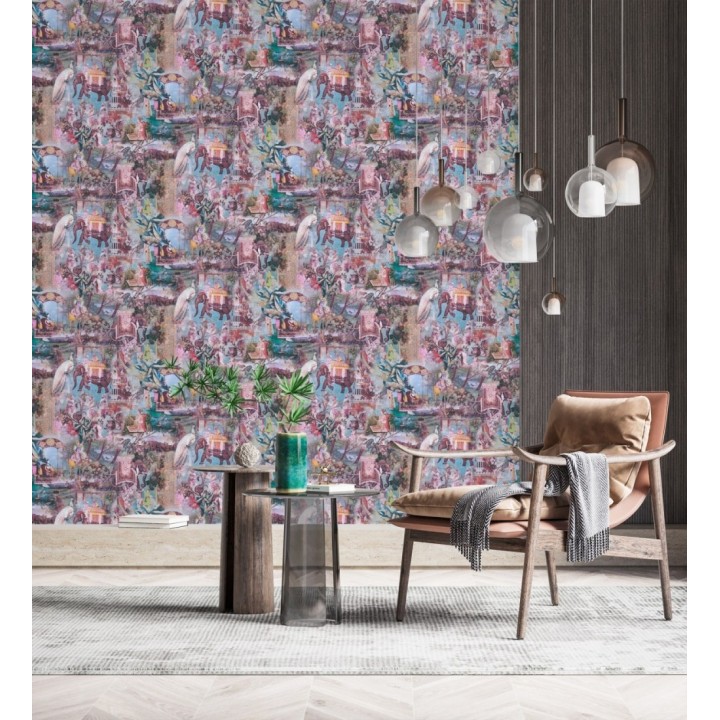 Papel pintado exótico india tradicional de palacios con elefantes y aves - Zalaya Indus 684781