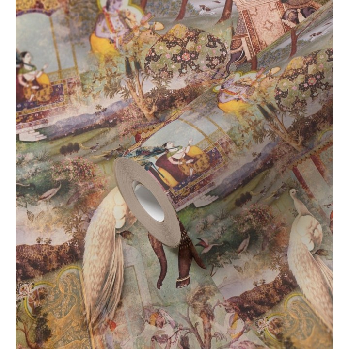 Papel pintado exótico de la India tradicional con elefantes palacios y pavos reales - Zalaya Indus 684782
