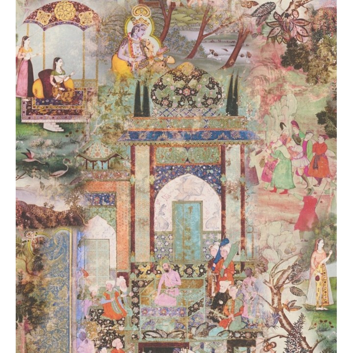 Papel pintado mural indio de tapiz artístico con escenas cortesanas y palacios - Vareli Indus 684783