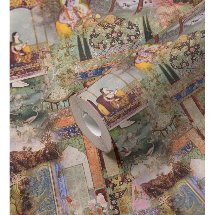 Papel pintado mural indio de tapiz artístico con escenas cortesanas y palacios - Vareli Indus 684783