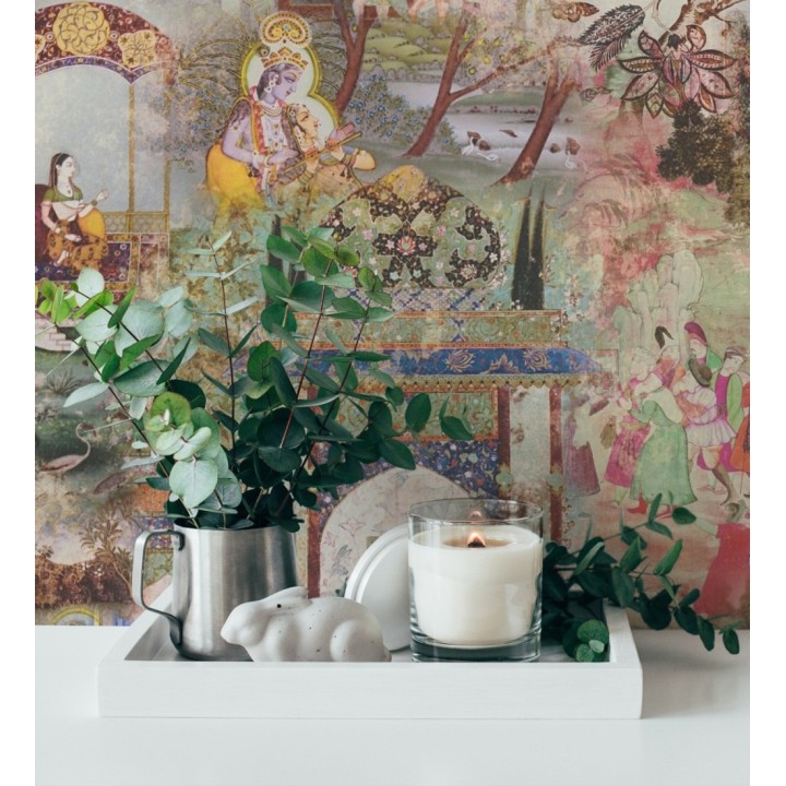 Papel pintado mural indio de tapiz artístico con escenas cortesanas y palacios - Vareli Indus 684783