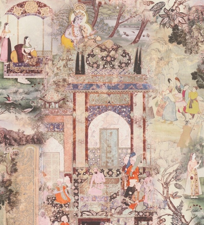 Papel pintado mural indio de tapiz artístico con escenas cortesanas y palacios - Vareli Indus 684784