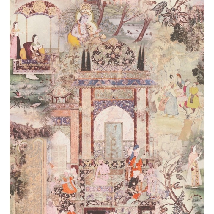 Papel pintado mural indio de tapiz artístico con escenas cortesanas y palacios - Vareli Indus 684784